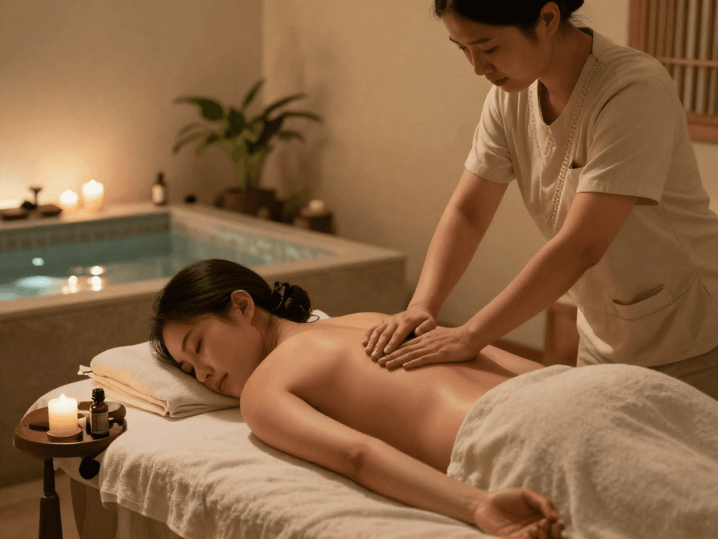 Relaxing massage therapy scene emphasizing the benefits of 파주출장안마 in a tranquil spa setting.
