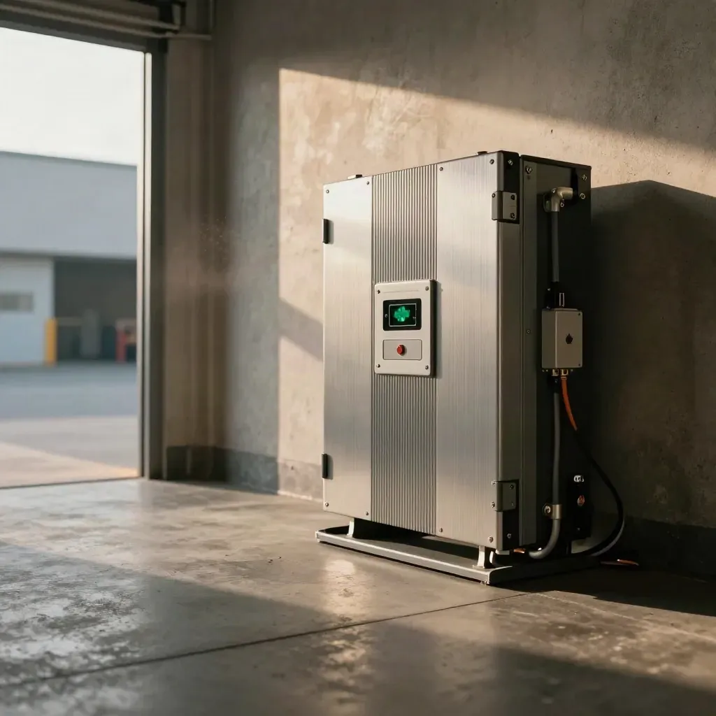 Battery storage and inverter setup in a quiet Calgary loading bay